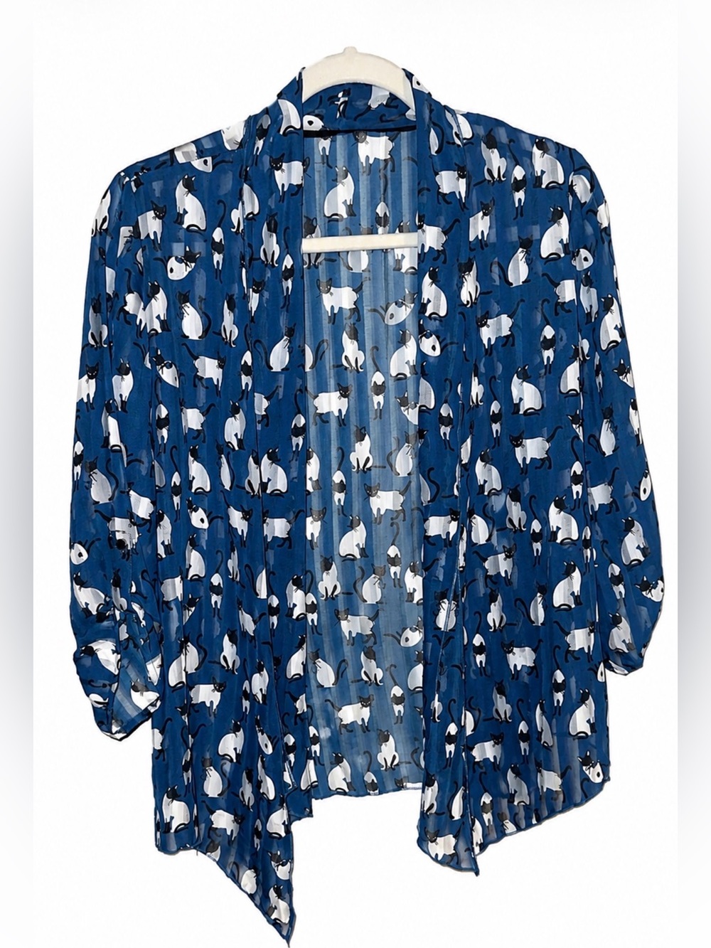 Gorgeous Blue Sheer Siamese Cat Print Kimono Cardigan